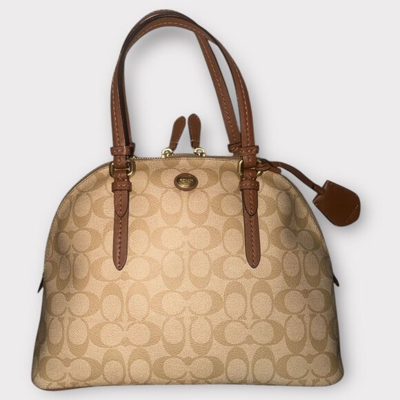 Coach Peyton Signature Cora Domed Satchel F24606 Khaki Coated Canvas Convertible - Picture 4 of 10